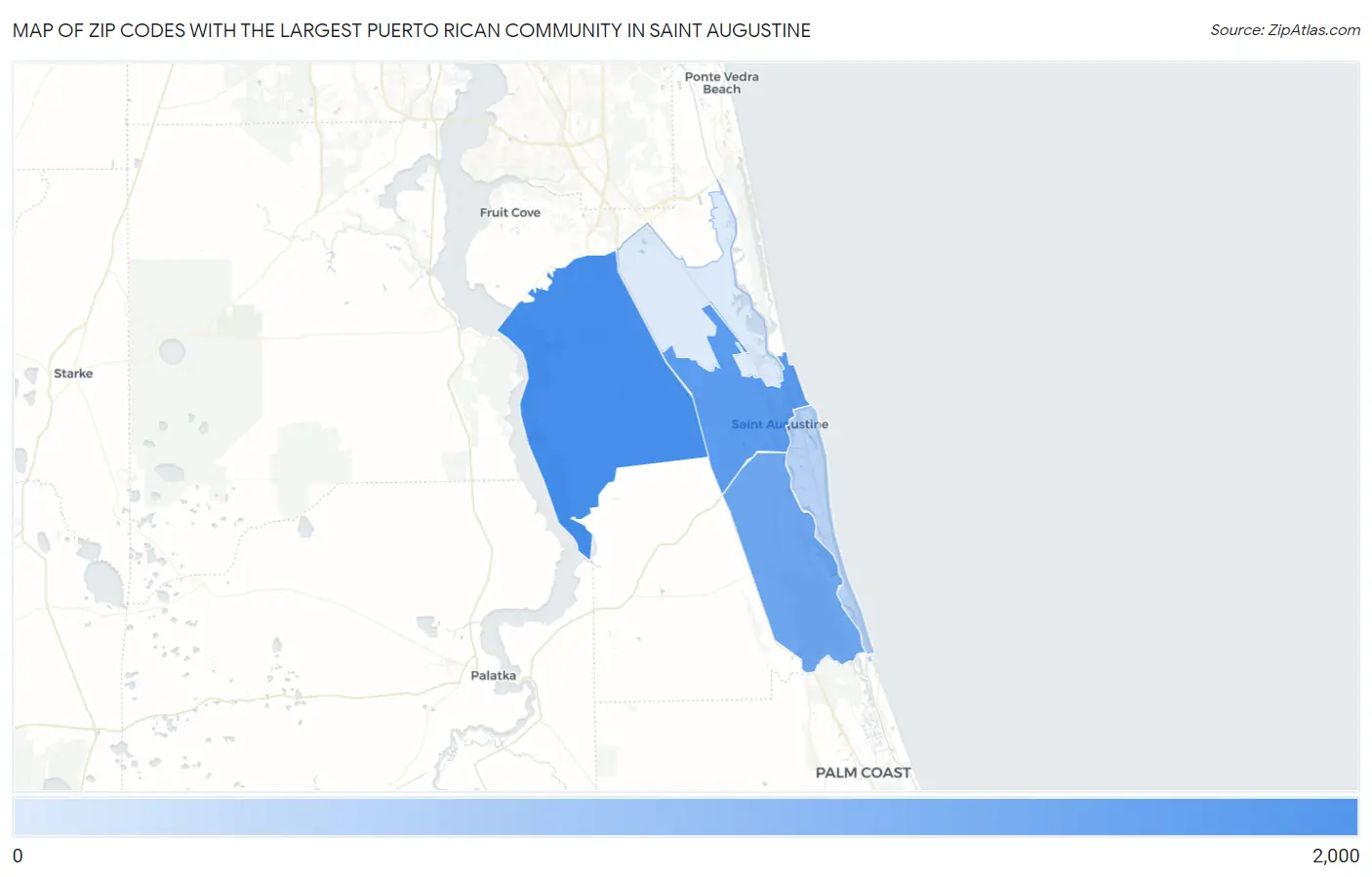 Zip Codes with the Largest Puerto Rican Community in Saint Augustine Map