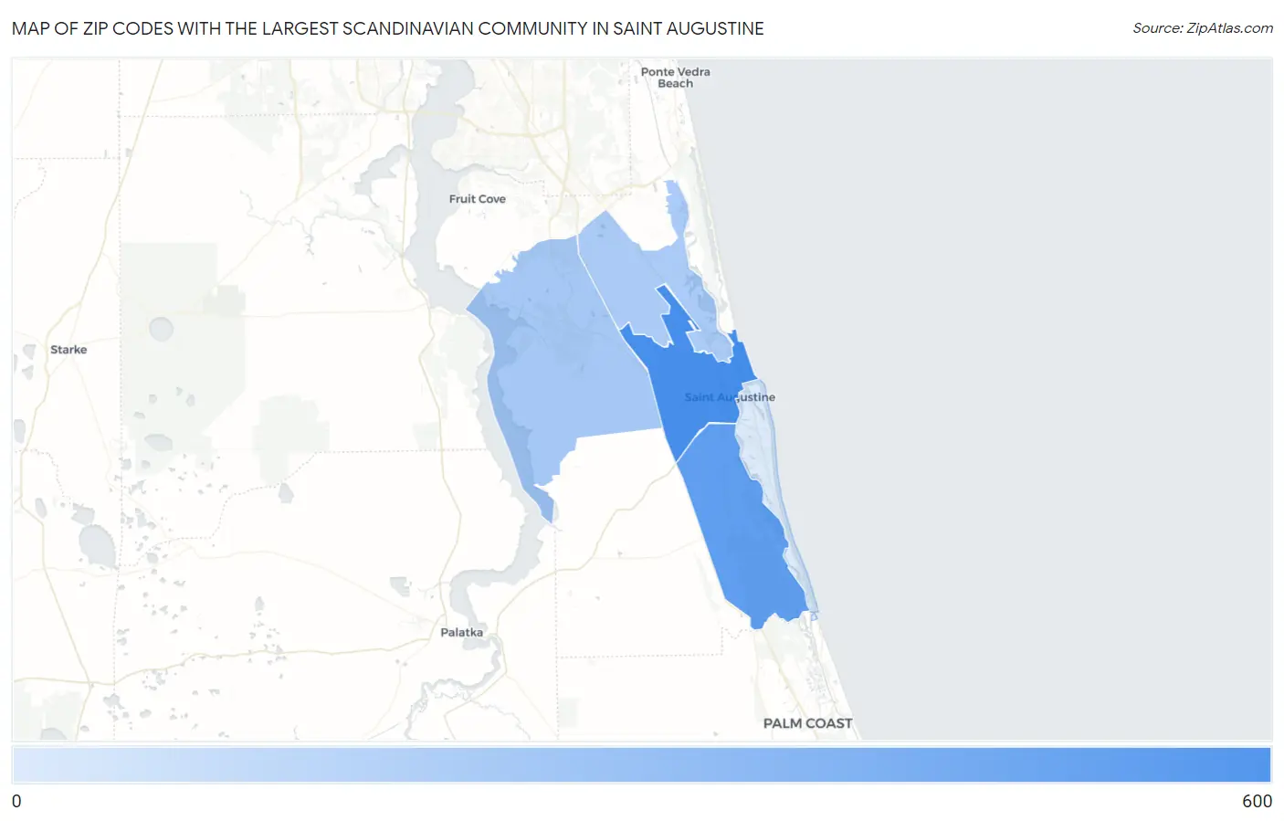 Zip Codes with the Largest Scandinavian Community in Saint Augustine Map