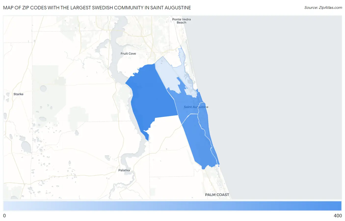 Zip Codes with the Largest Swedish Community in Saint Augustine Map