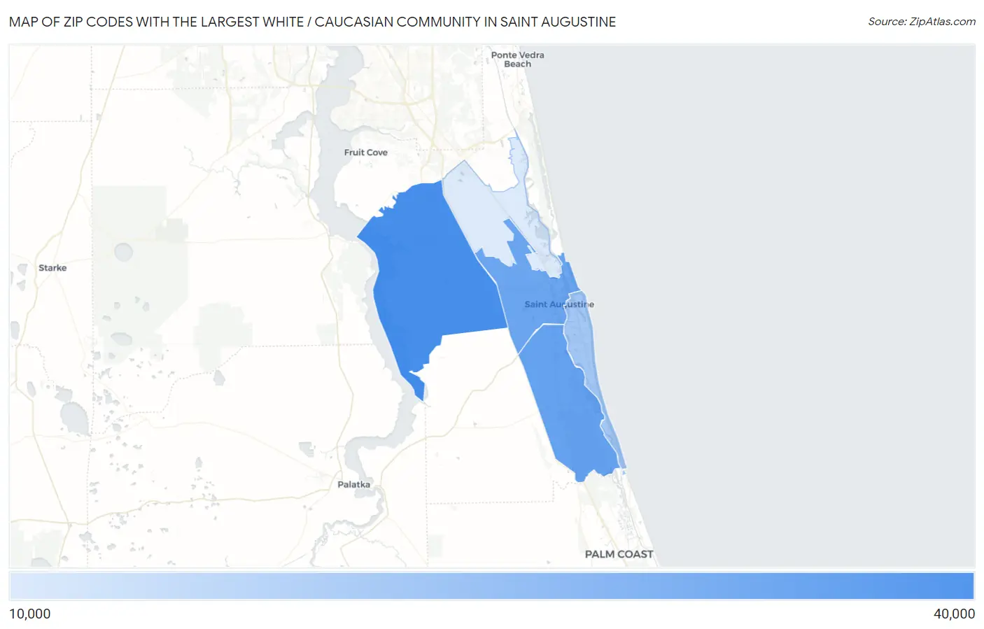 Zip Codes with the Largest White / Caucasian Community in Saint Augustine Map