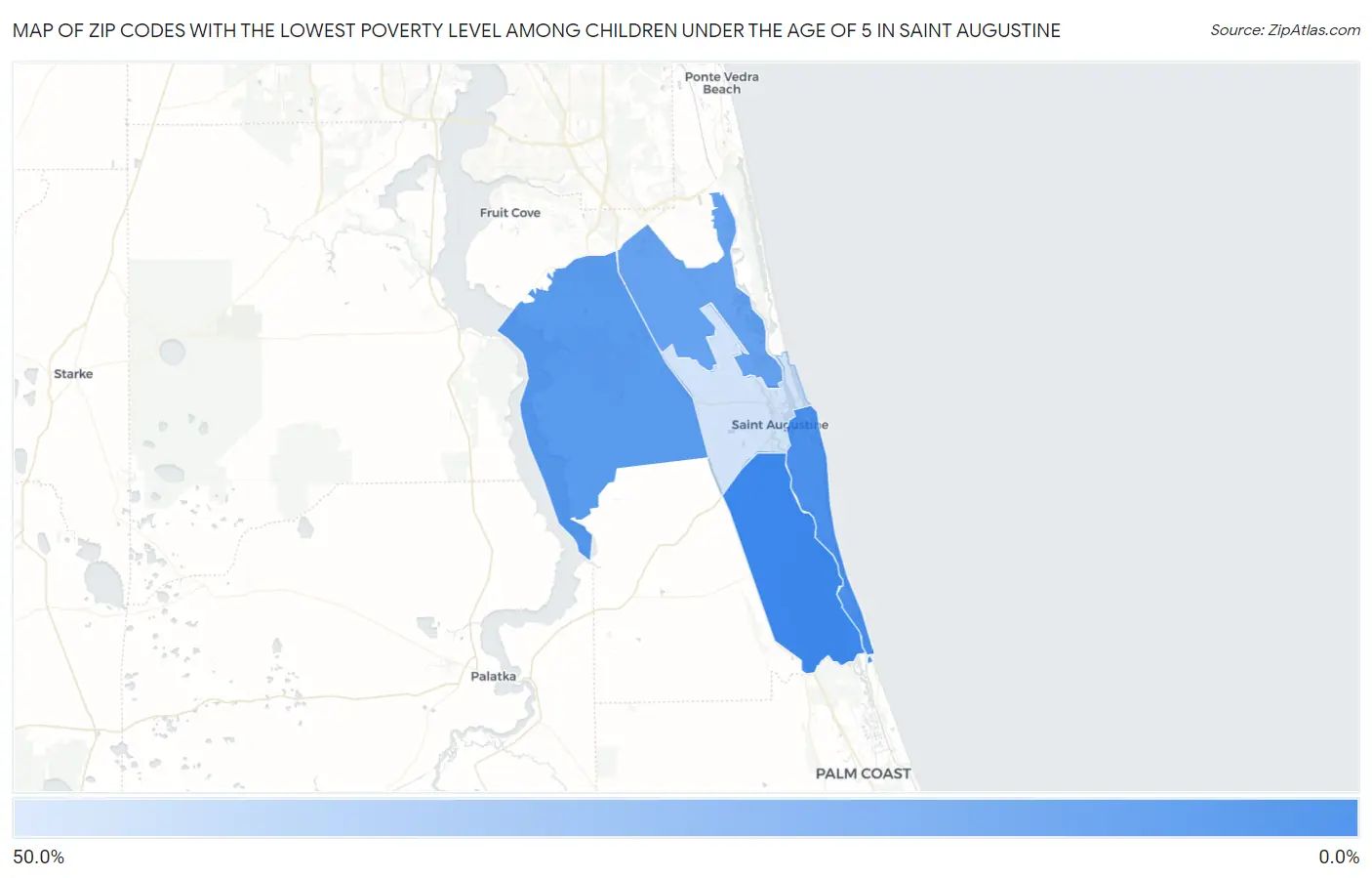 Zip Codes with the Lowest Poverty Level Among Children Under the Age of 5 in Saint Augustine Map