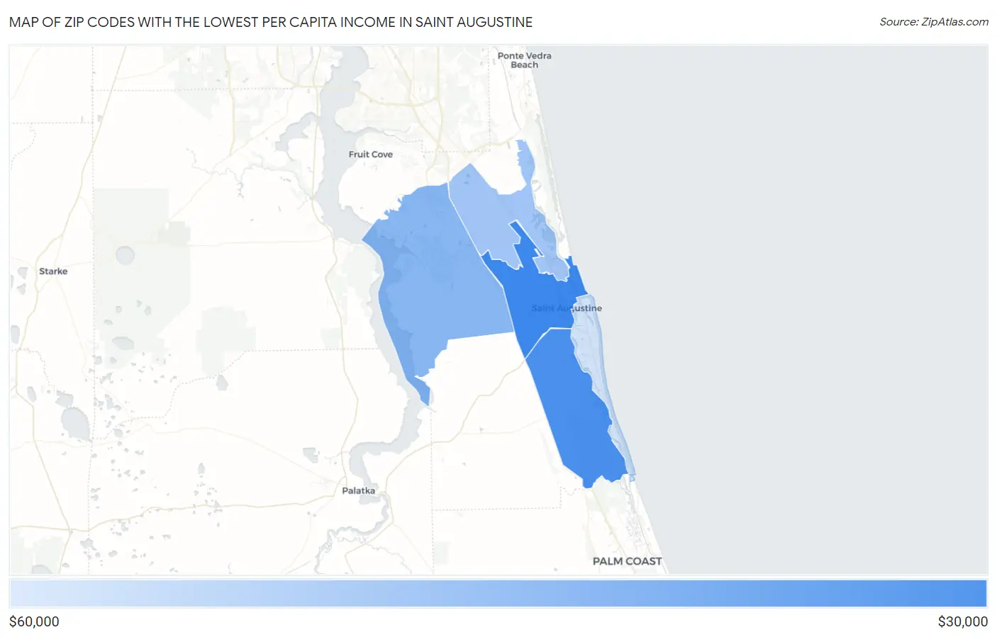 Zip Codes with the Lowest Per Capita Income in Saint Augustine Map
