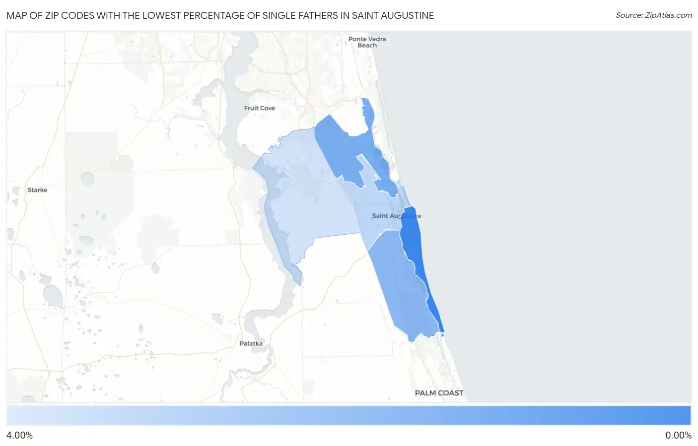 Zip Codes with the Lowest Percentage of Single Fathers in Saint Augustine Map
