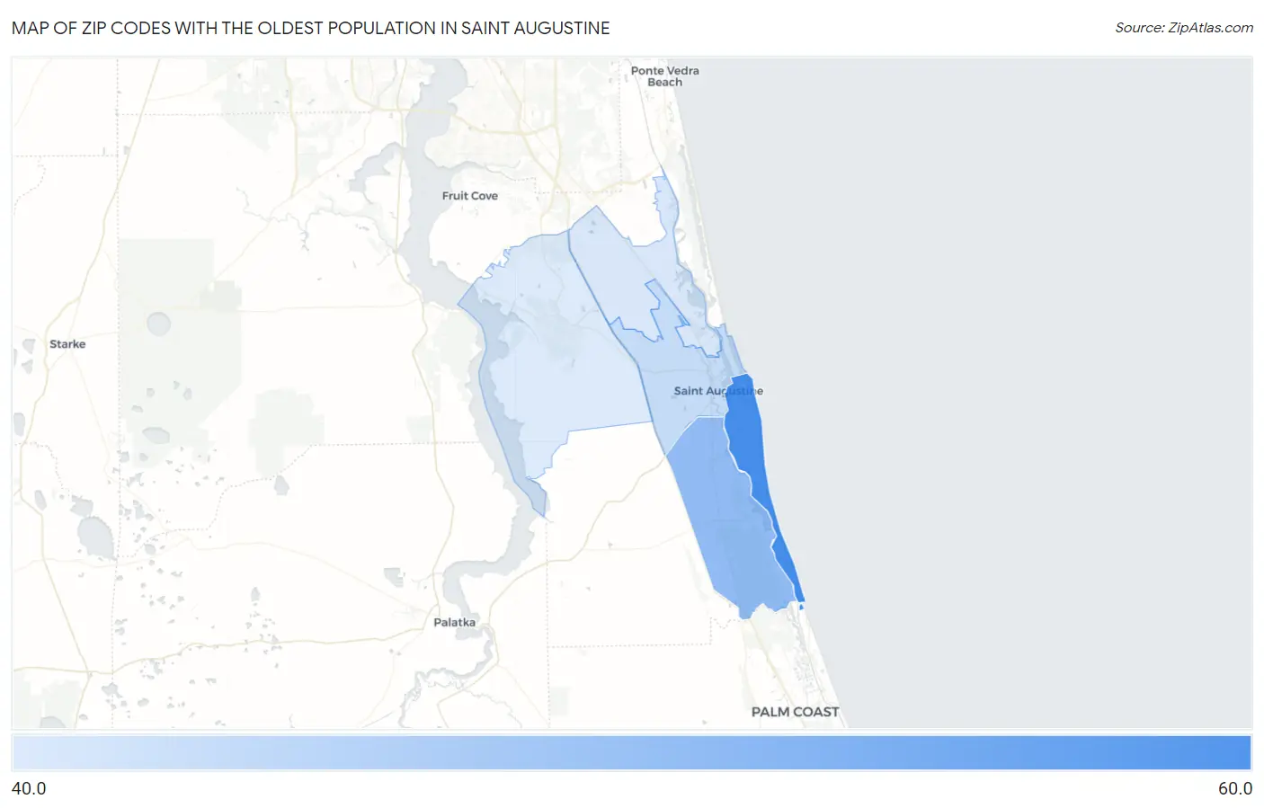 Zip Codes with the Oldest Population in Saint Augustine Map