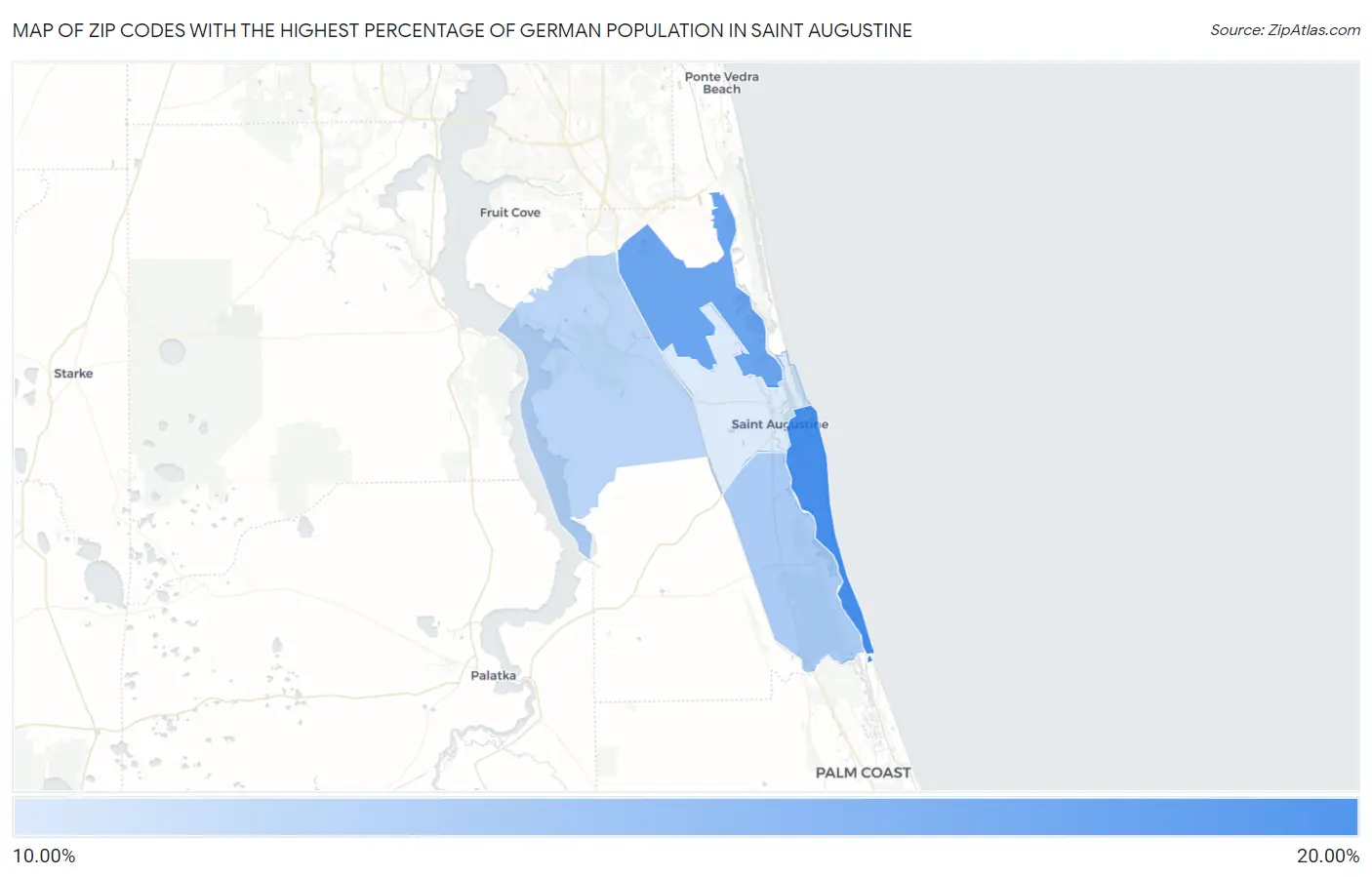 Zip Codes with the Highest Percentage of German Population in Saint Augustine Map