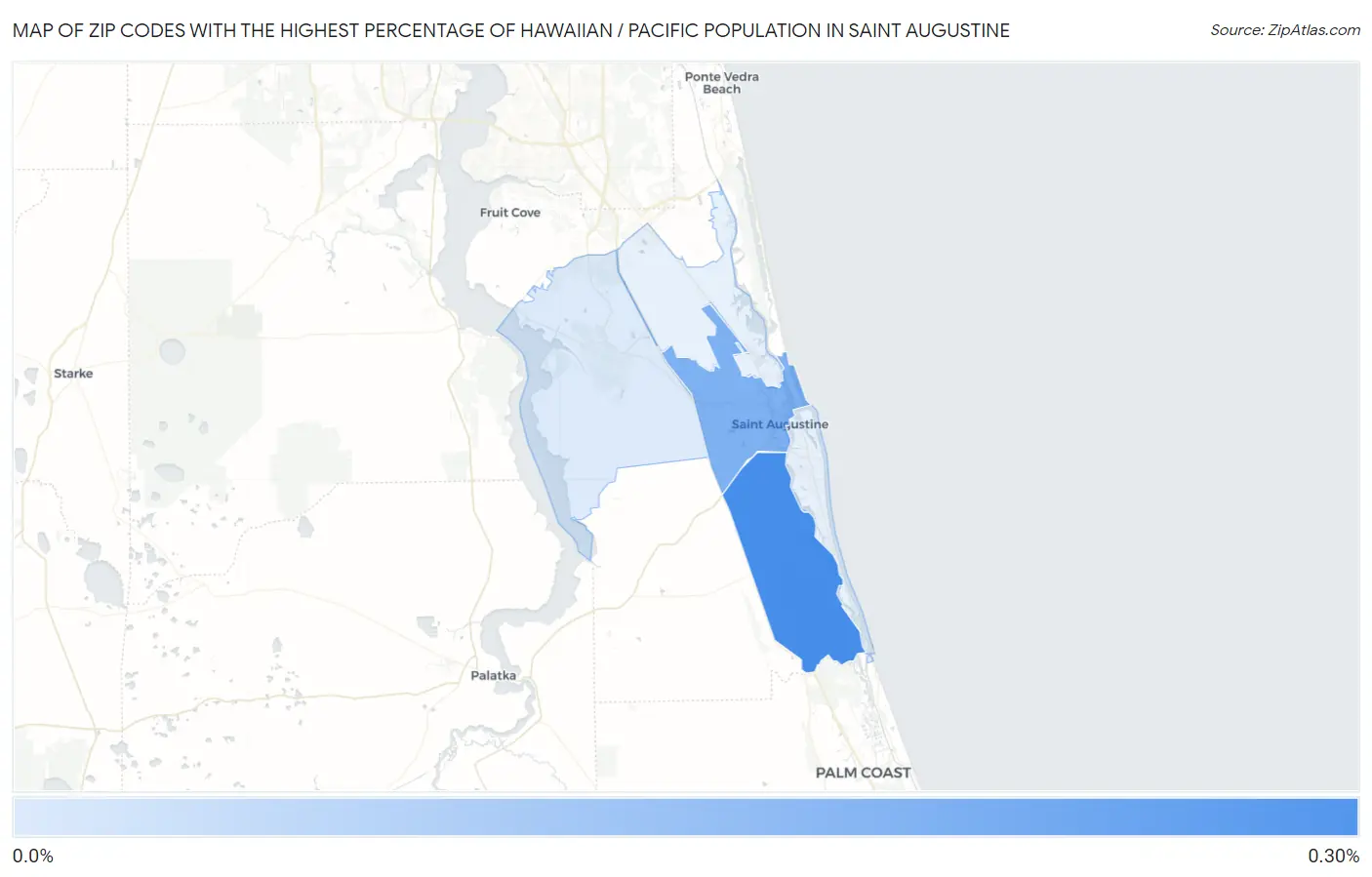 Zip Codes with the Highest Percentage of Hawaiian / Pacific Population in Saint Augustine Map
