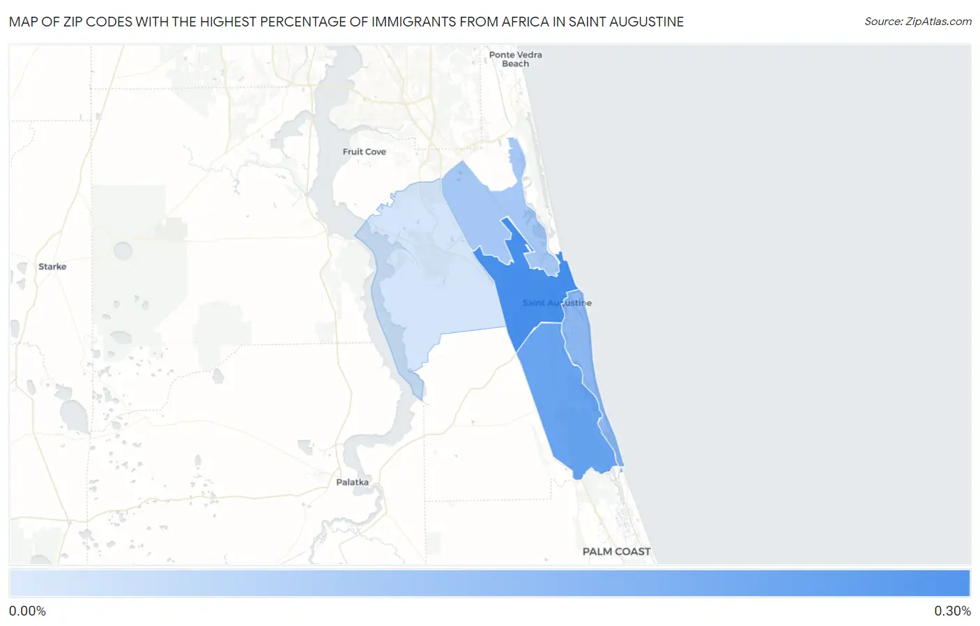 Zip Codes with the Highest Percentage of Immigrants from Africa in Saint Augustine Map