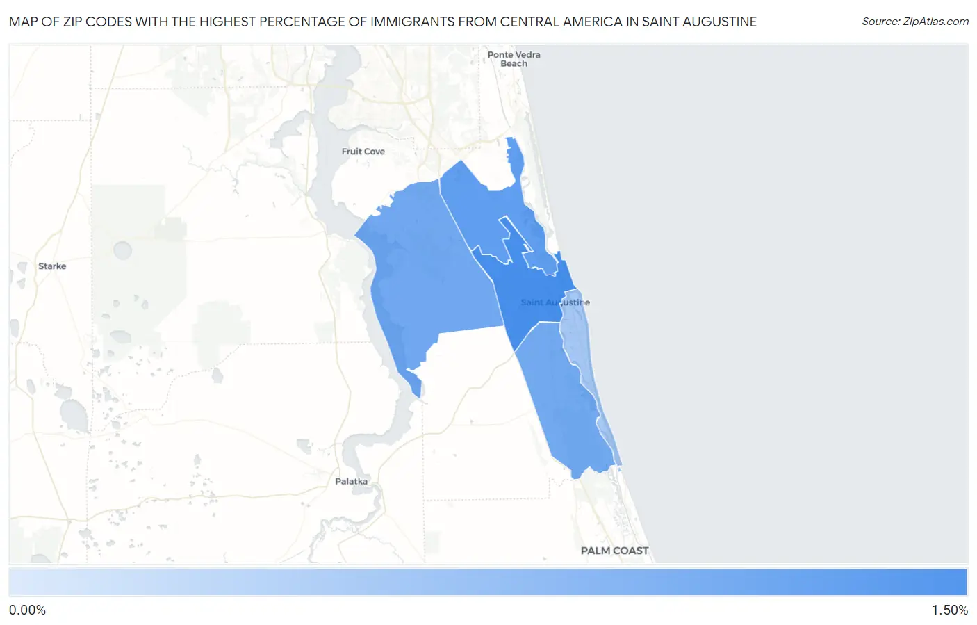 Zip Codes with the Highest Percentage of Immigrants from Central America in Saint Augustine Map