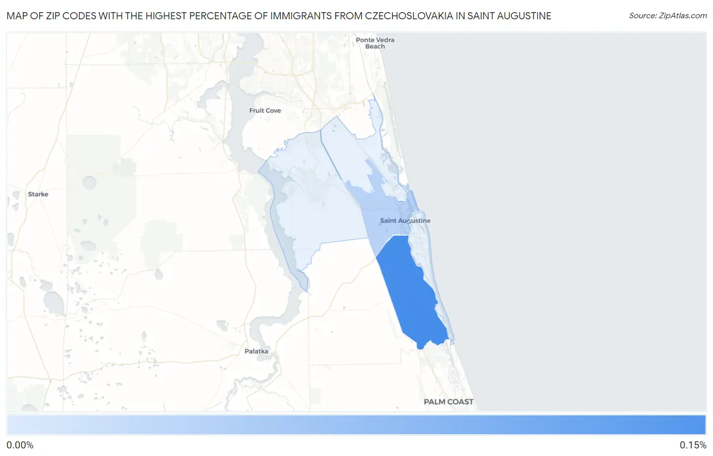 Zip Codes with the Highest Percentage of Immigrants from Czechoslovakia in Saint Augustine Map