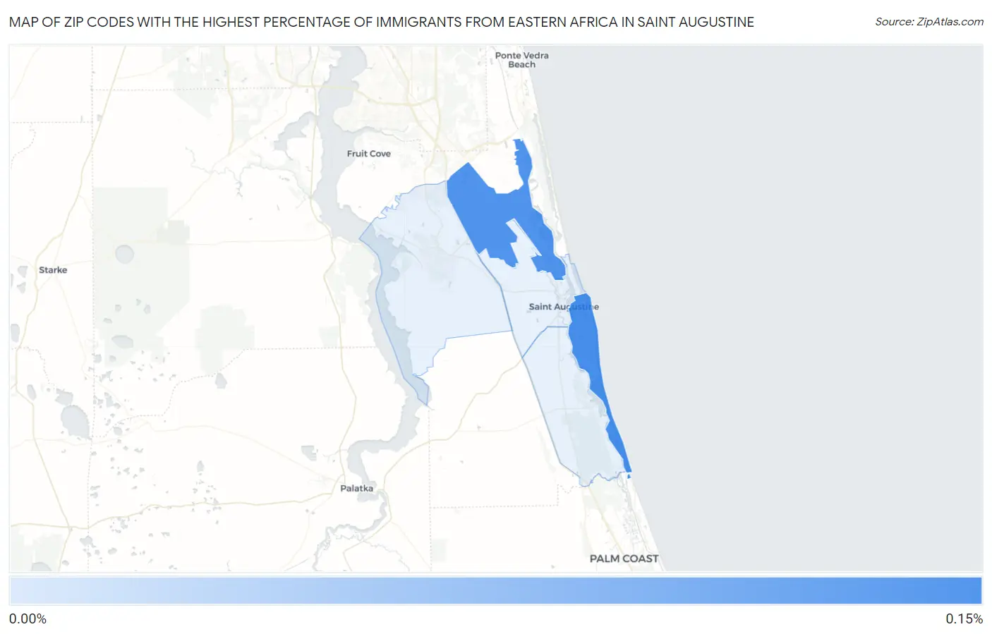 Zip Codes with the Highest Percentage of Immigrants from Eastern Africa in Saint Augustine Map