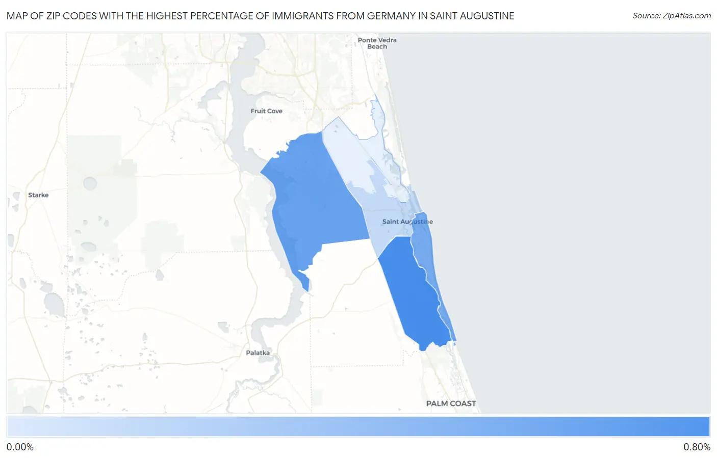 Zip Codes with the Highest Percentage of Immigrants from Germany in Saint Augustine Map