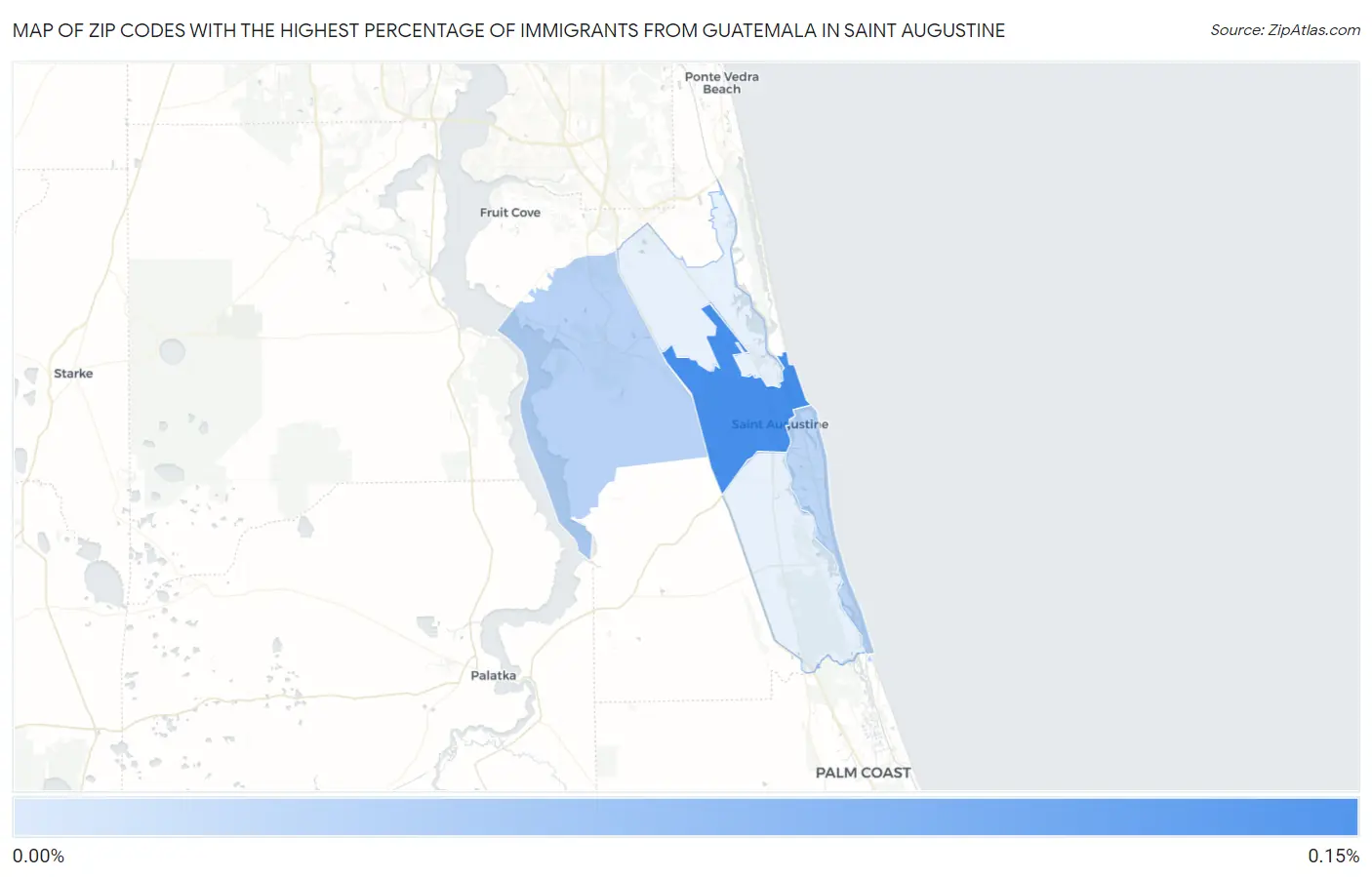 Zip Codes with the Highest Percentage of Immigrants from Guatemala in Saint Augustine Map