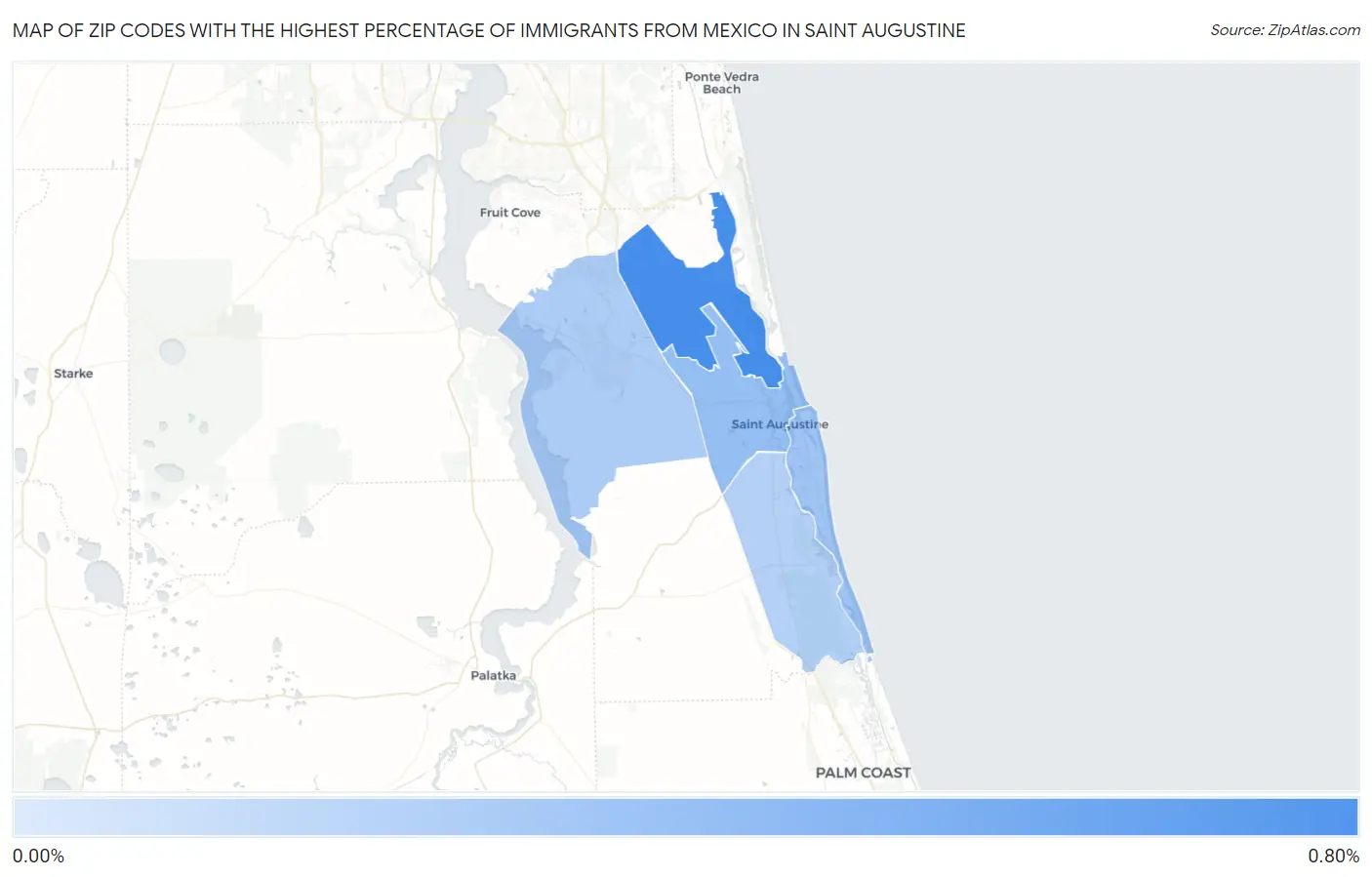 Zip Codes with the Highest Percentage of Immigrants from Mexico in Saint Augustine Map