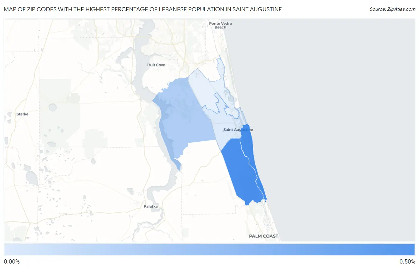 Zip Codes with the Highest Percentage of Lebanese Population in Saint Augustine Map