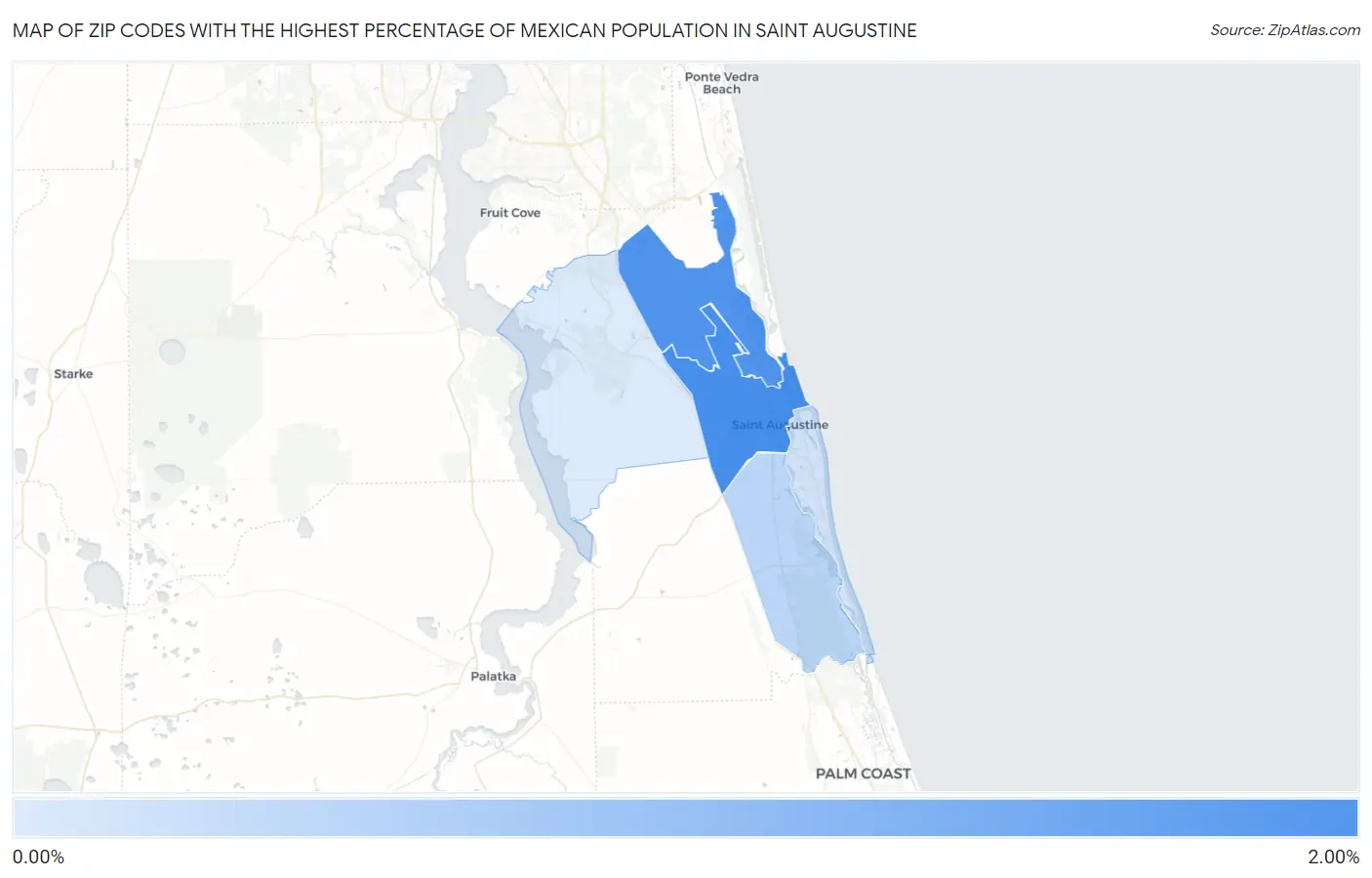 Zip Codes with the Highest Percentage of Mexican Population in Saint Augustine Map