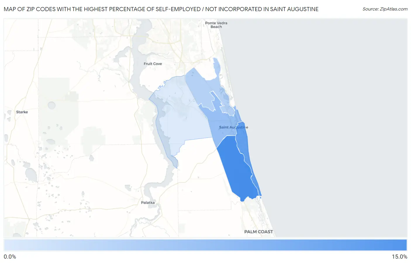 Zip Codes with the Highest Percentage of Self-Employed / Not Incorporated in Saint Augustine Map