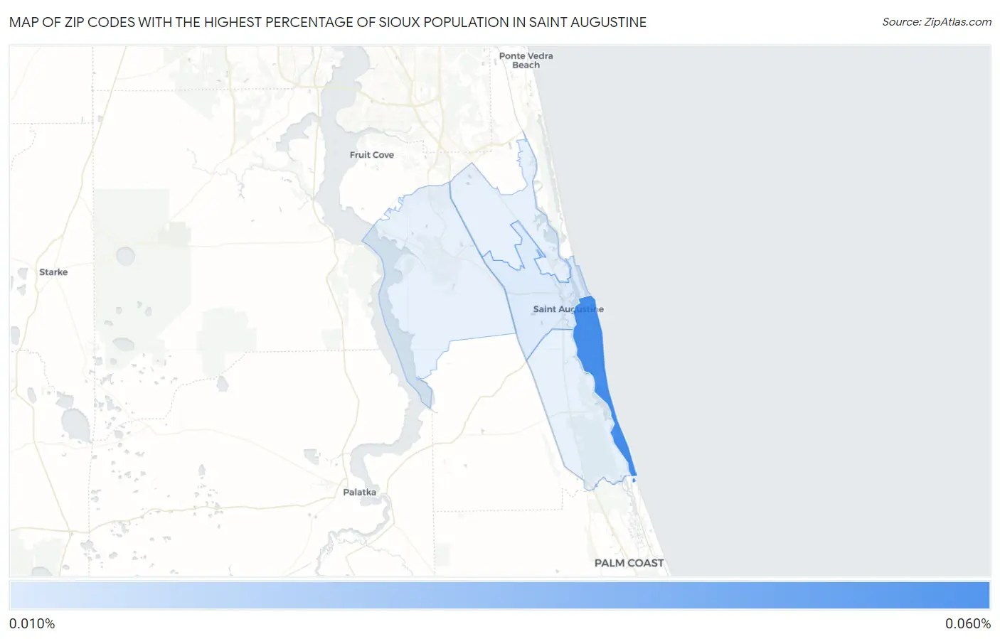 Zip Codes with the Highest Percentage of Sioux Population in Saint Augustine Map