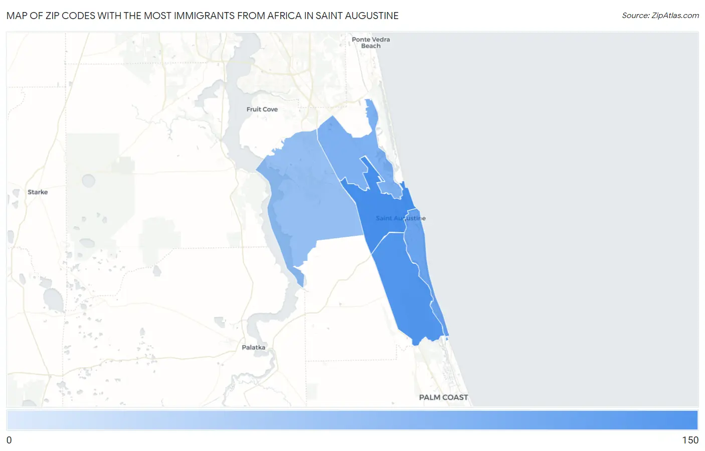 Zip Codes with the Most Immigrants from Africa in Saint Augustine Map