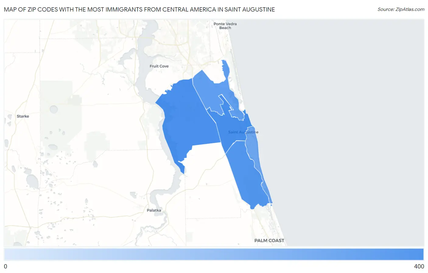 Zip Codes with the Most Immigrants from Central America in Saint Augustine Map