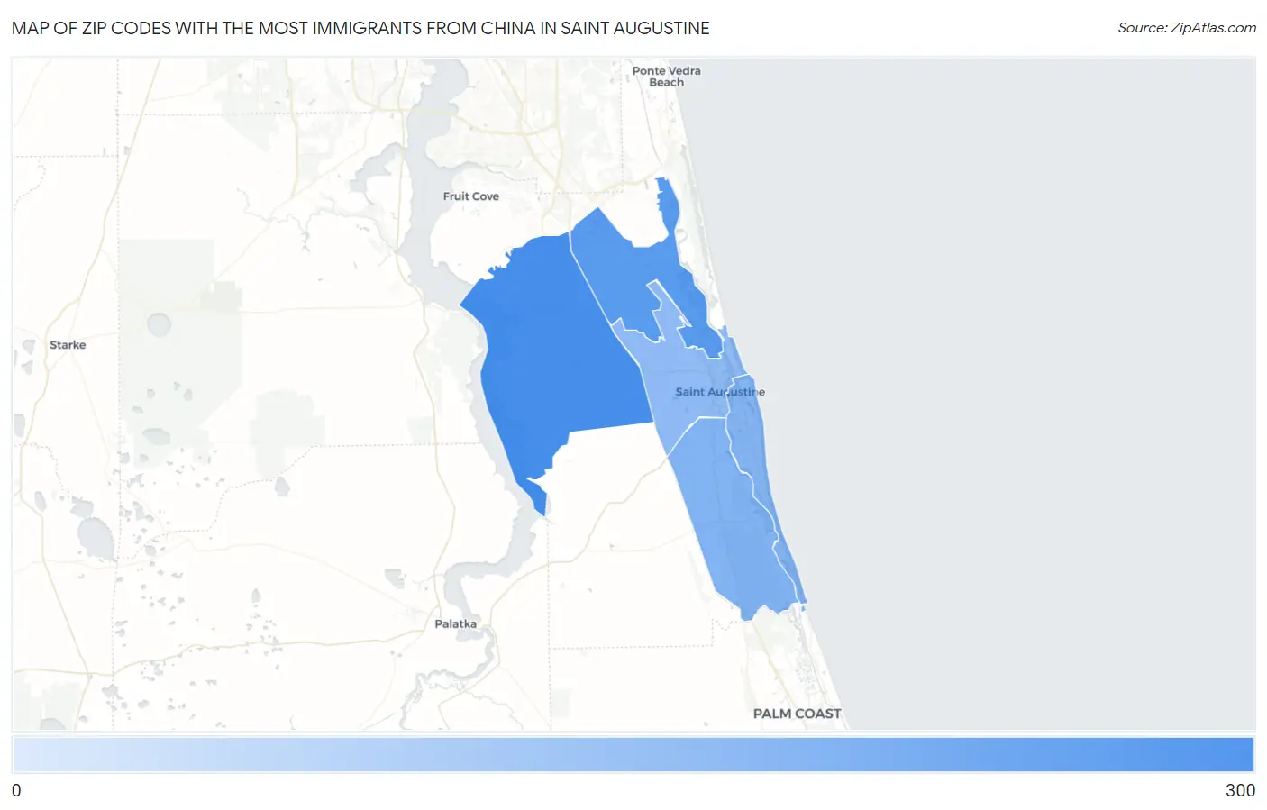 Zip Codes with the Most Immigrants from China in Saint Augustine Map