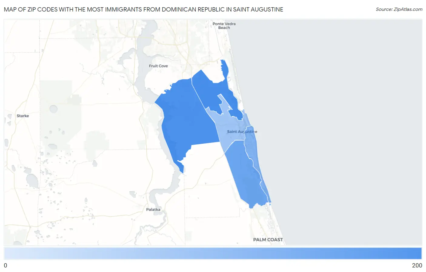 Zip Codes with the Most Immigrants from Dominican Republic in Saint Augustine Map