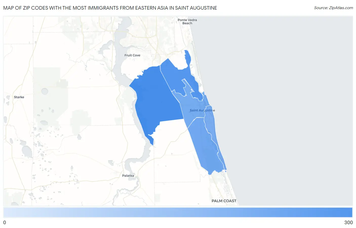 Zip Codes with the Most Immigrants from Eastern Asia in Saint Augustine Map