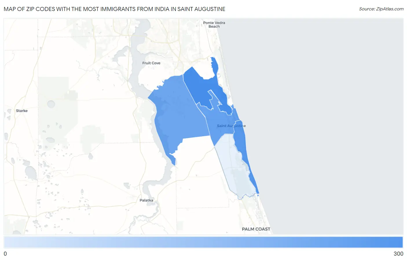 Zip Codes with the Most Immigrants from India in Saint Augustine Map