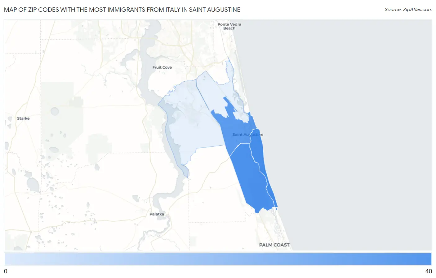 Zip Codes with the Most Immigrants from Italy in Saint Augustine Map