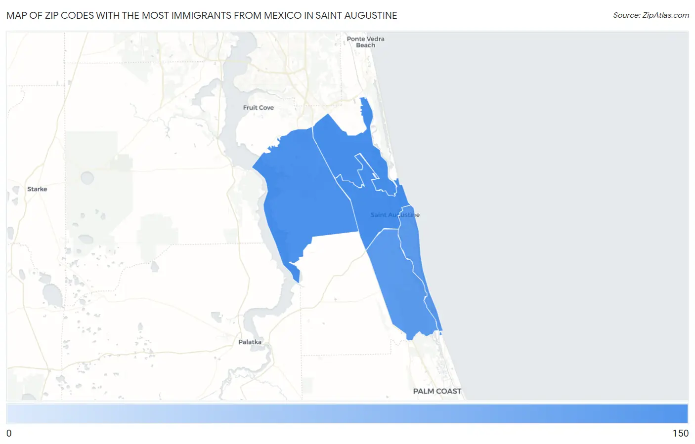 Zip Codes with the Most Immigrants from Mexico in Saint Augustine Map