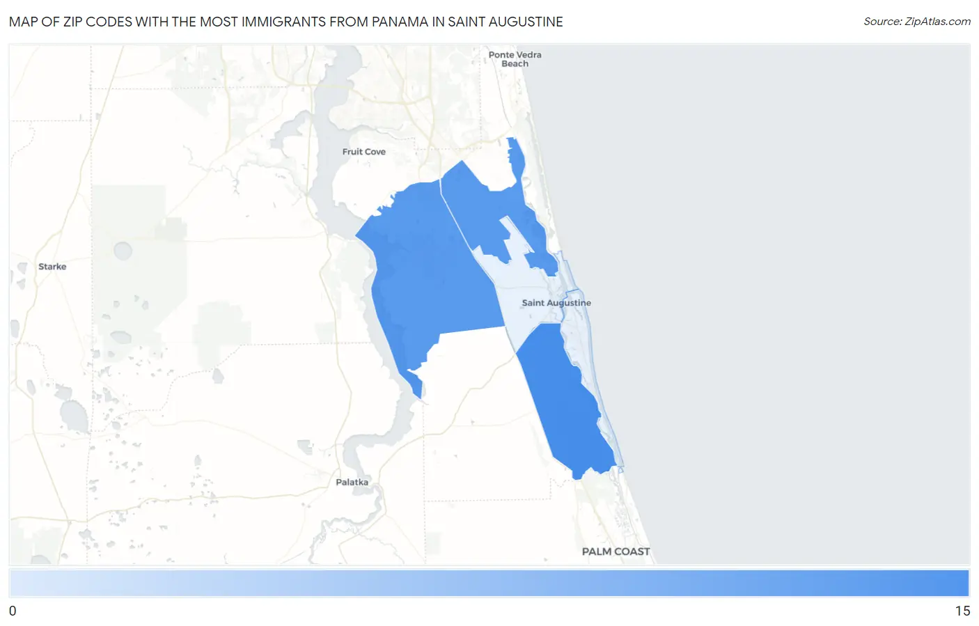 Zip Codes with the Most Immigrants from Panama in Saint Augustine Map