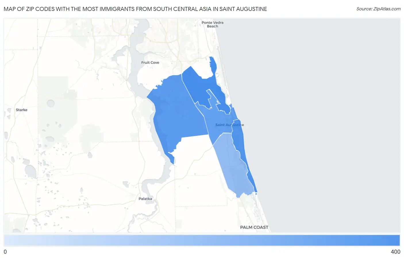 Zip Codes with the Most Immigrants from South Central Asia in Saint Augustine Map