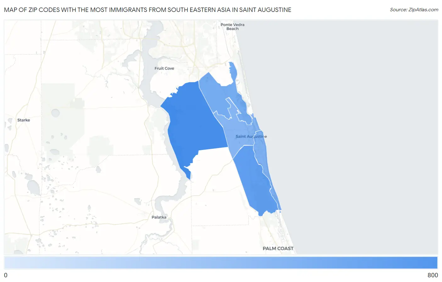 Zip Codes with the Most Immigrants from South Eastern Asia in Saint Augustine Map