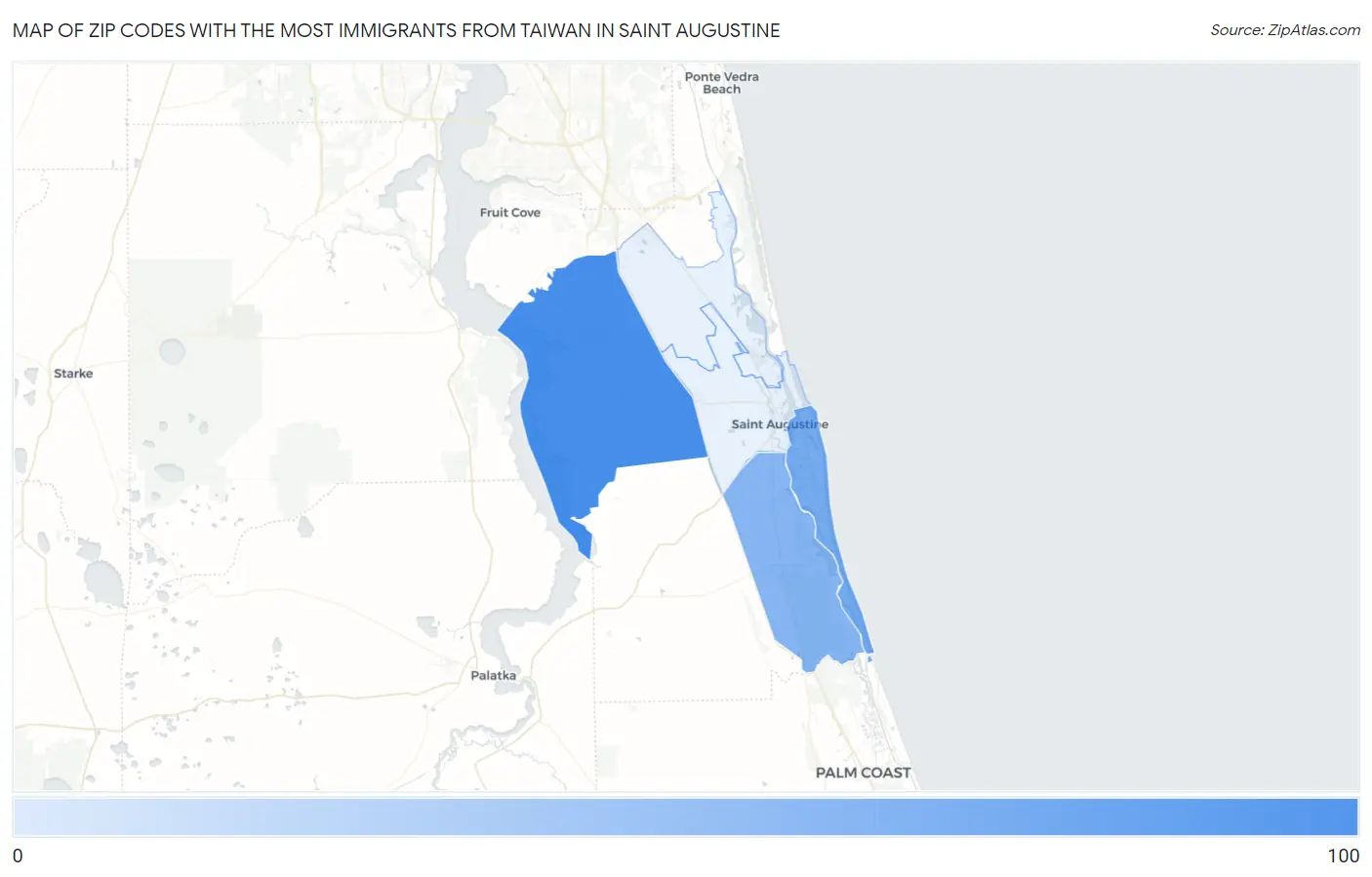 Zip Codes with the Most Immigrants from Taiwan in Saint Augustine Map