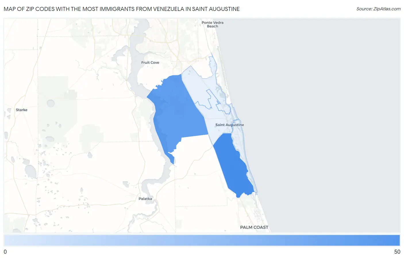 Zip Codes with the Most Immigrants from Venezuela in Saint Augustine Map