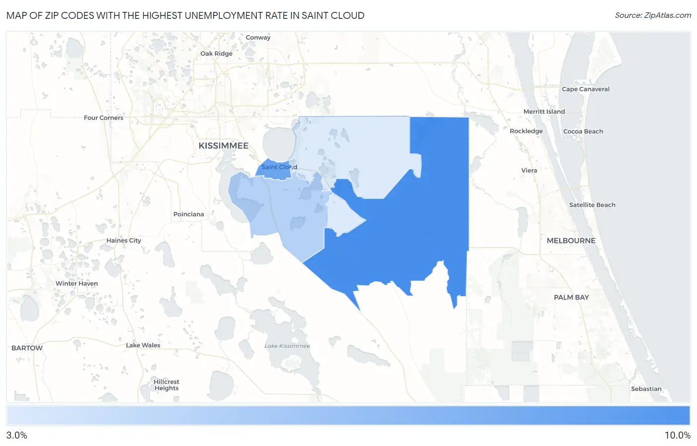 Zip Codes with the Highest Unemployment Rate in Saint Cloud Map