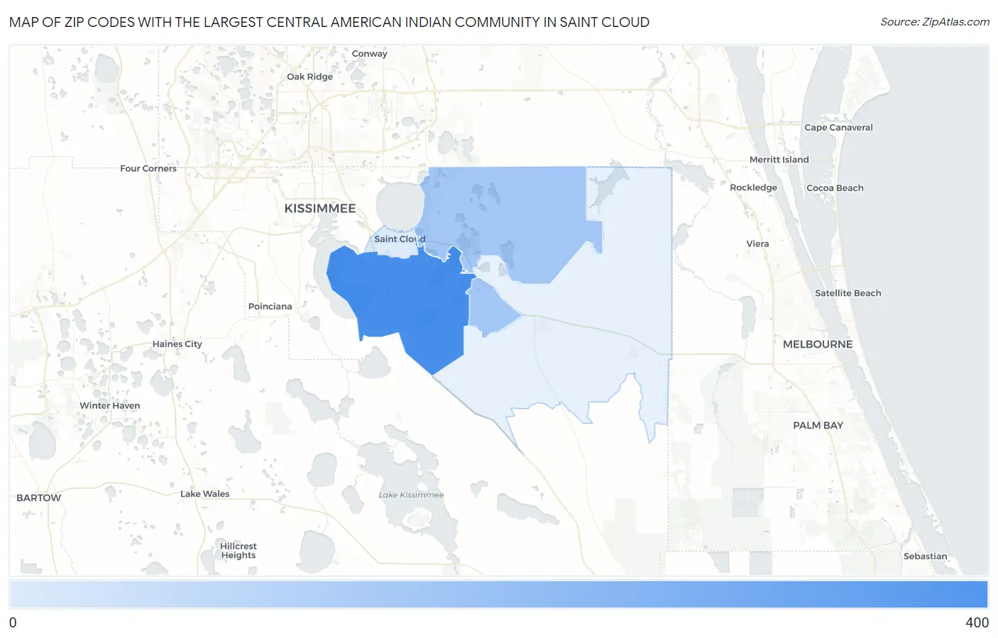 Zip Codes with the Largest Central American Indian Community in Saint Cloud Map