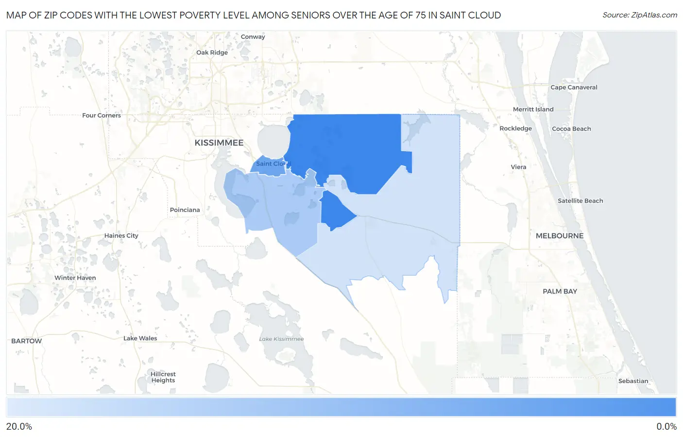 Zip Codes with the Lowest Poverty Level Among Seniors Over the Age of 75 in Saint Cloud Map