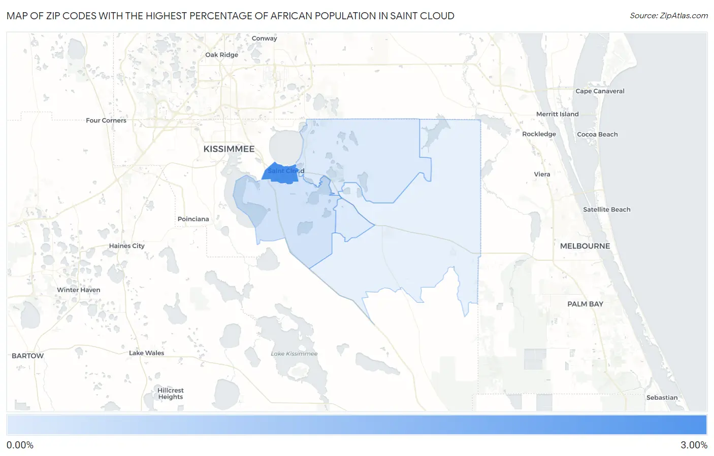 Zip Codes with the Highest Percentage of African Population in Saint Cloud Map
