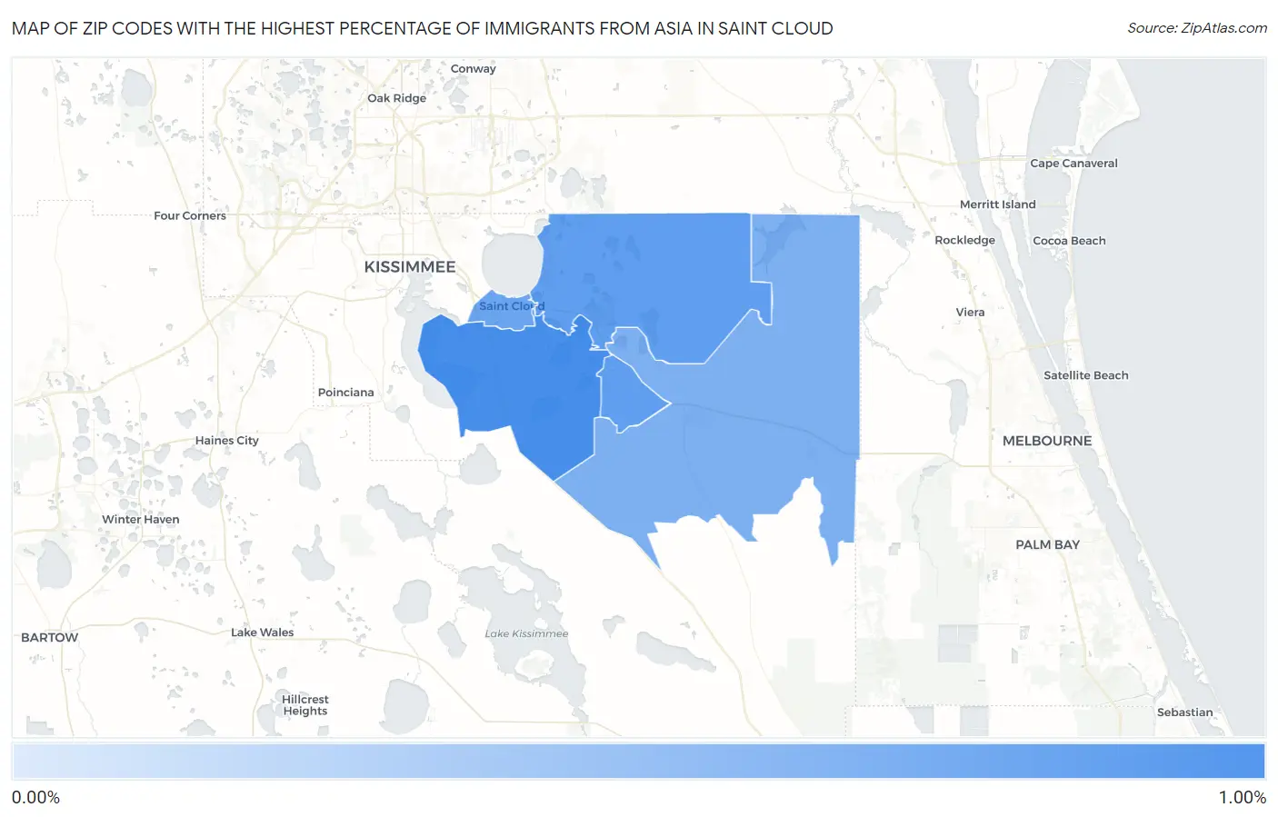Zip Codes with the Highest Percentage of Immigrants from Asia in Saint Cloud Map