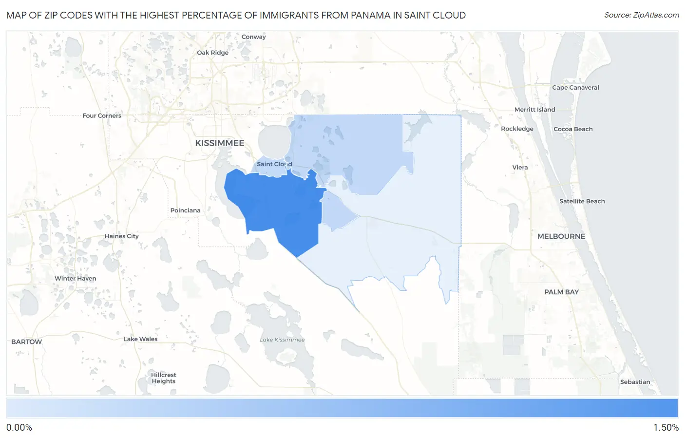 Zip Codes with the Highest Percentage of Immigrants from Panama in Saint Cloud Map