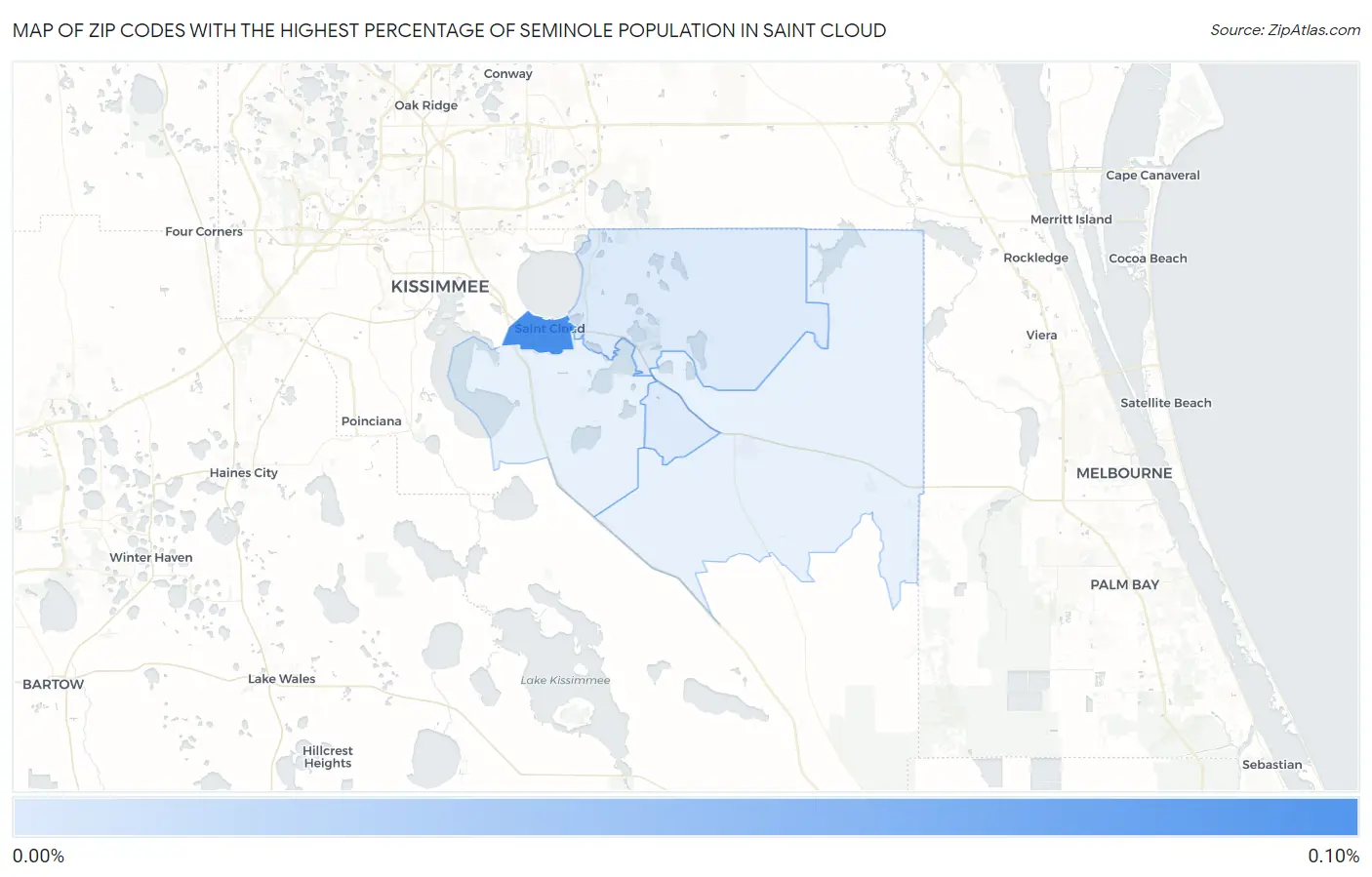 Zip Codes with the Highest Percentage of Seminole Population in Saint Cloud Map