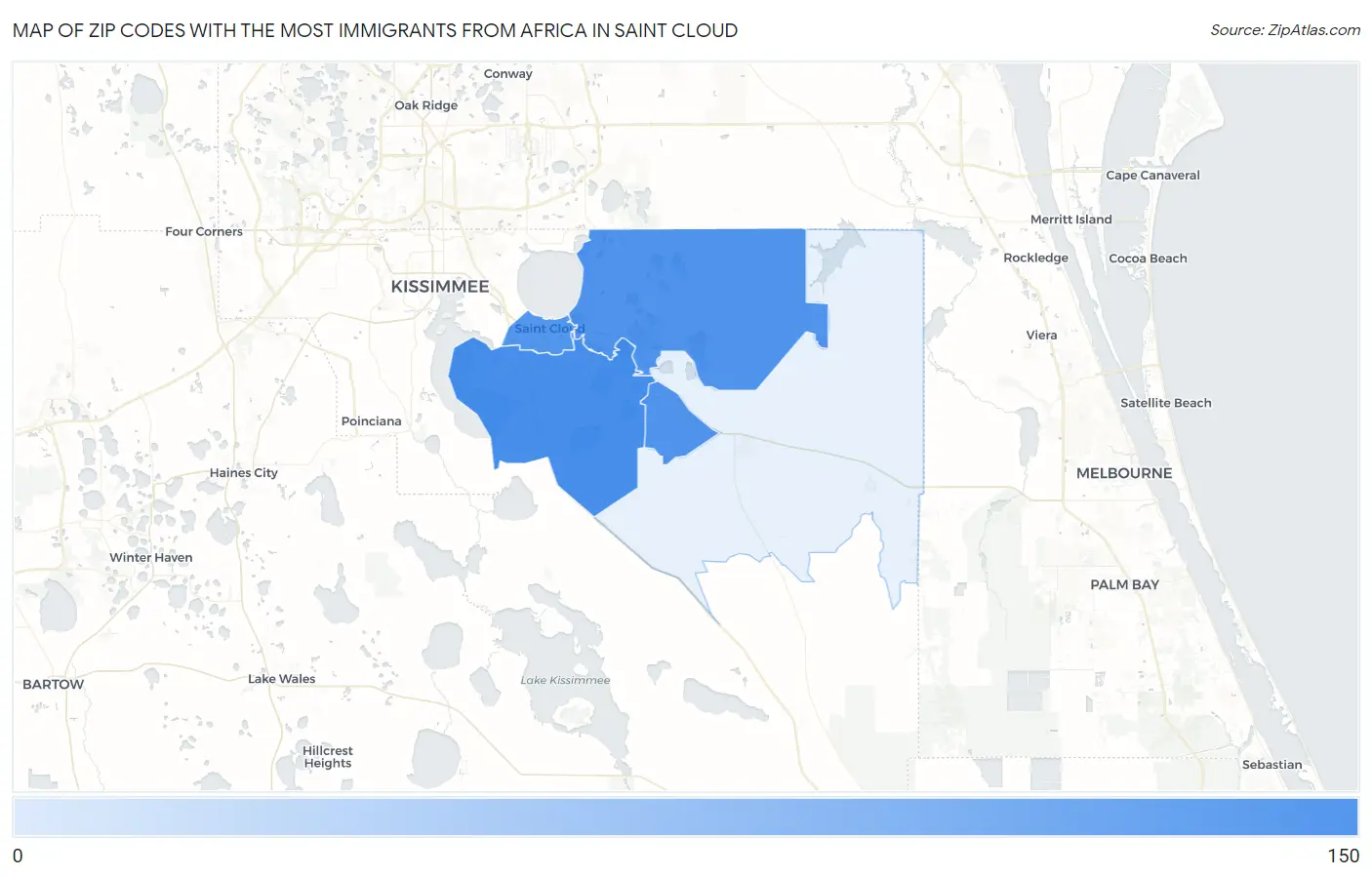 Zip Codes with the Most Immigrants from Africa in Saint Cloud Map