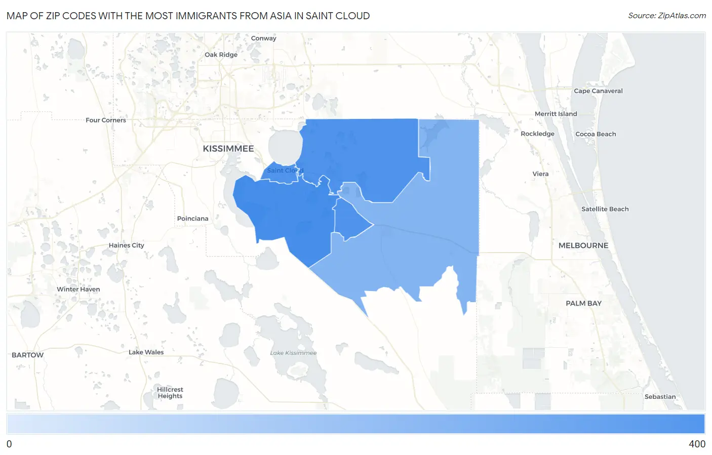 Zip Codes with the Most Immigrants from Asia in Saint Cloud Map