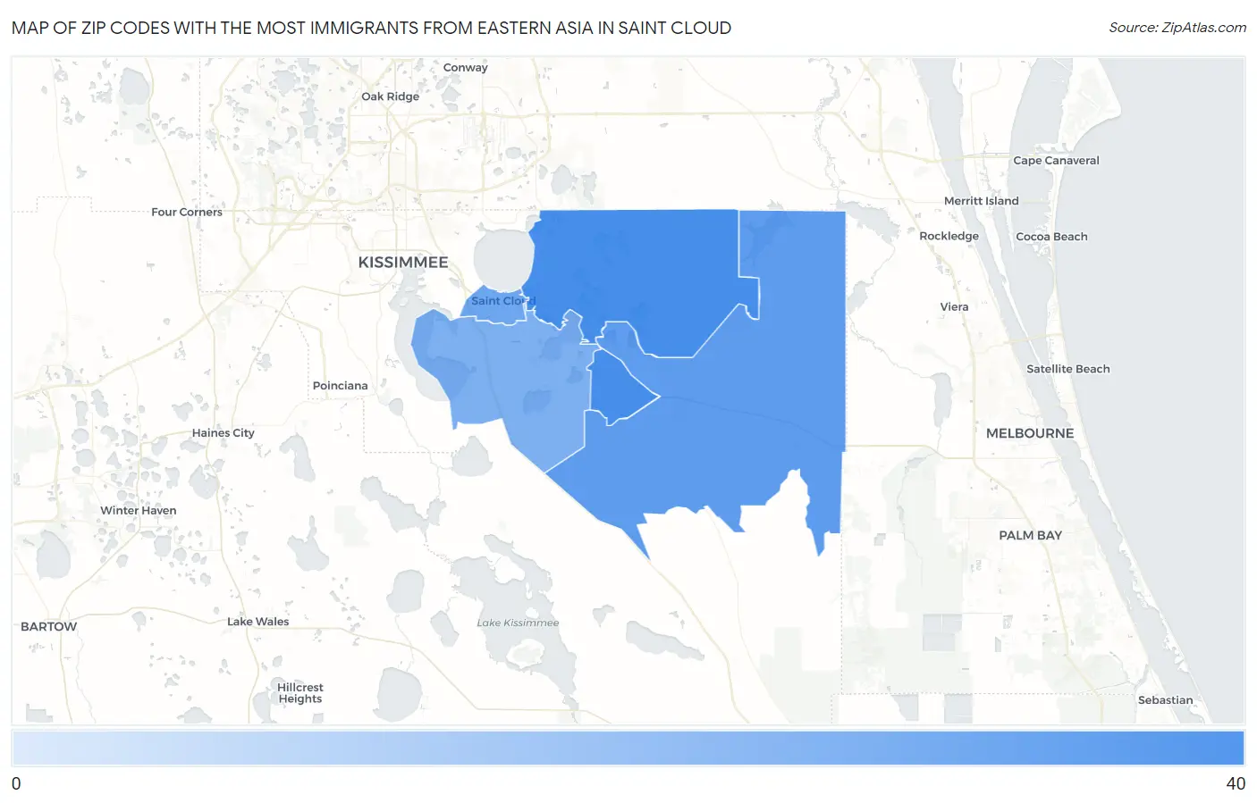 Zip Codes with the Most Immigrants from Eastern Asia in Saint Cloud Map