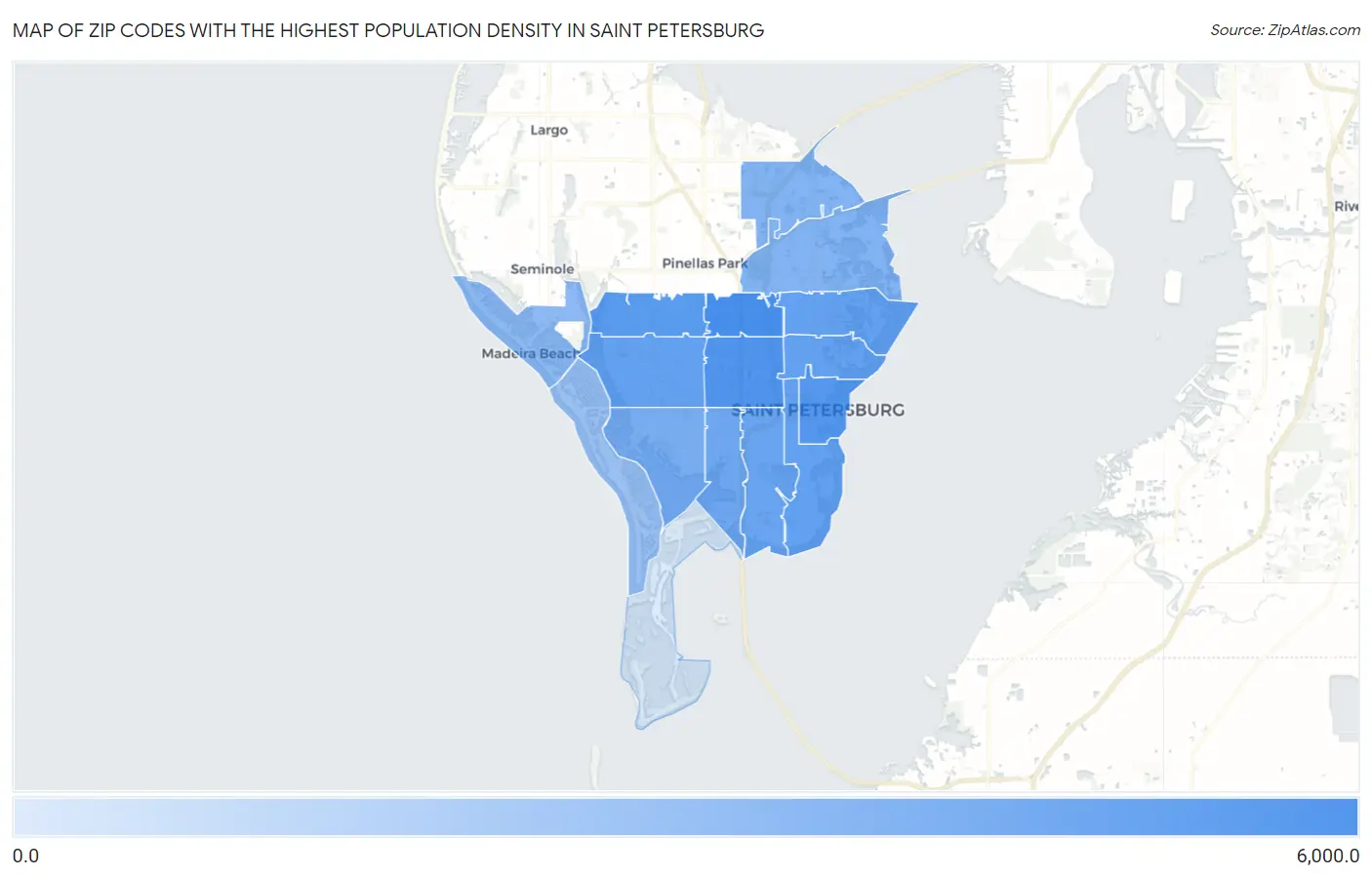 Zip Codes with the Highest Population Density in Saint Petersburg Map