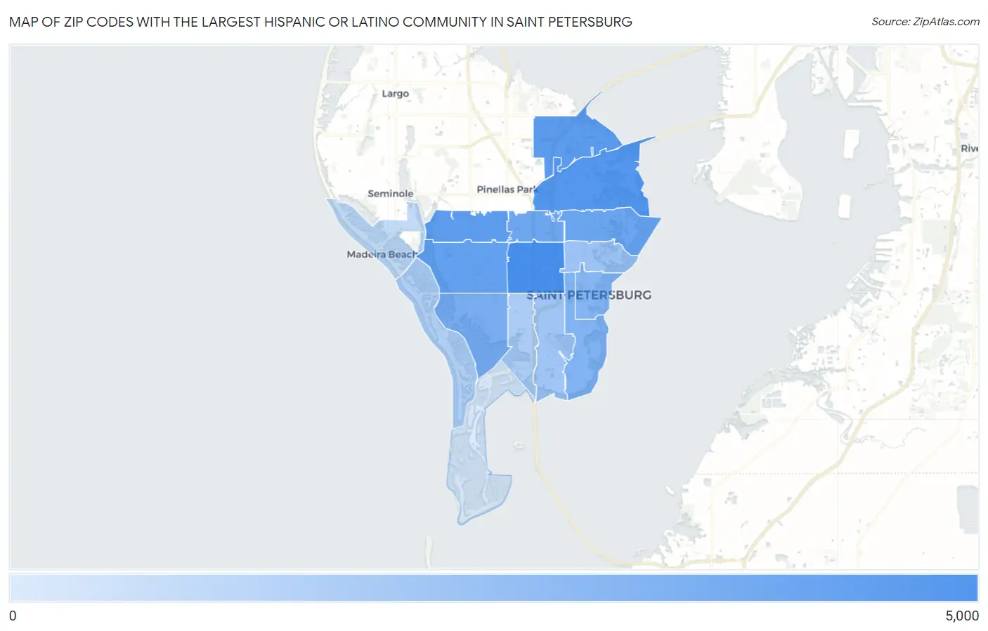 Zip Codes with the Largest Hispanic or Latino Community in Saint Petersburg Map