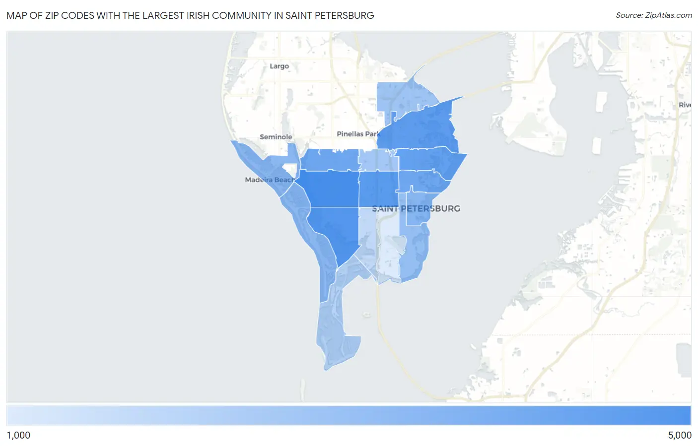 Zip Codes with the Largest Irish Community in Saint Petersburg Map