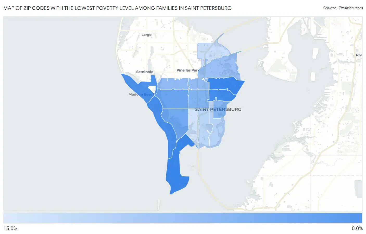 Zip Codes with the Lowest Poverty Level Among Families in Saint Petersburg Map