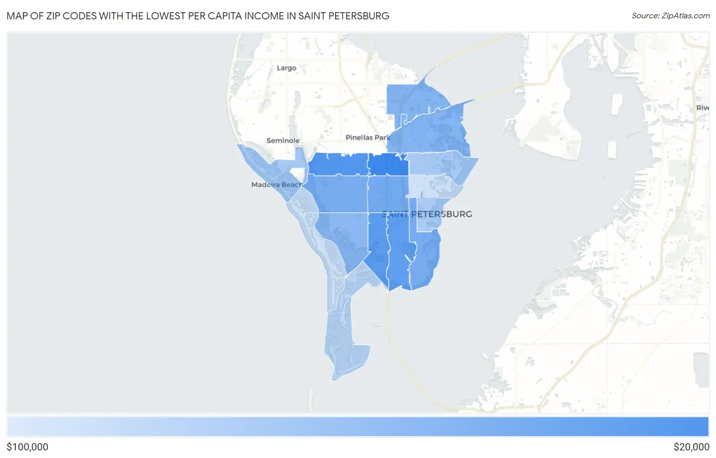 Zip Codes with the Lowest Per Capita Income in Saint Petersburg Map