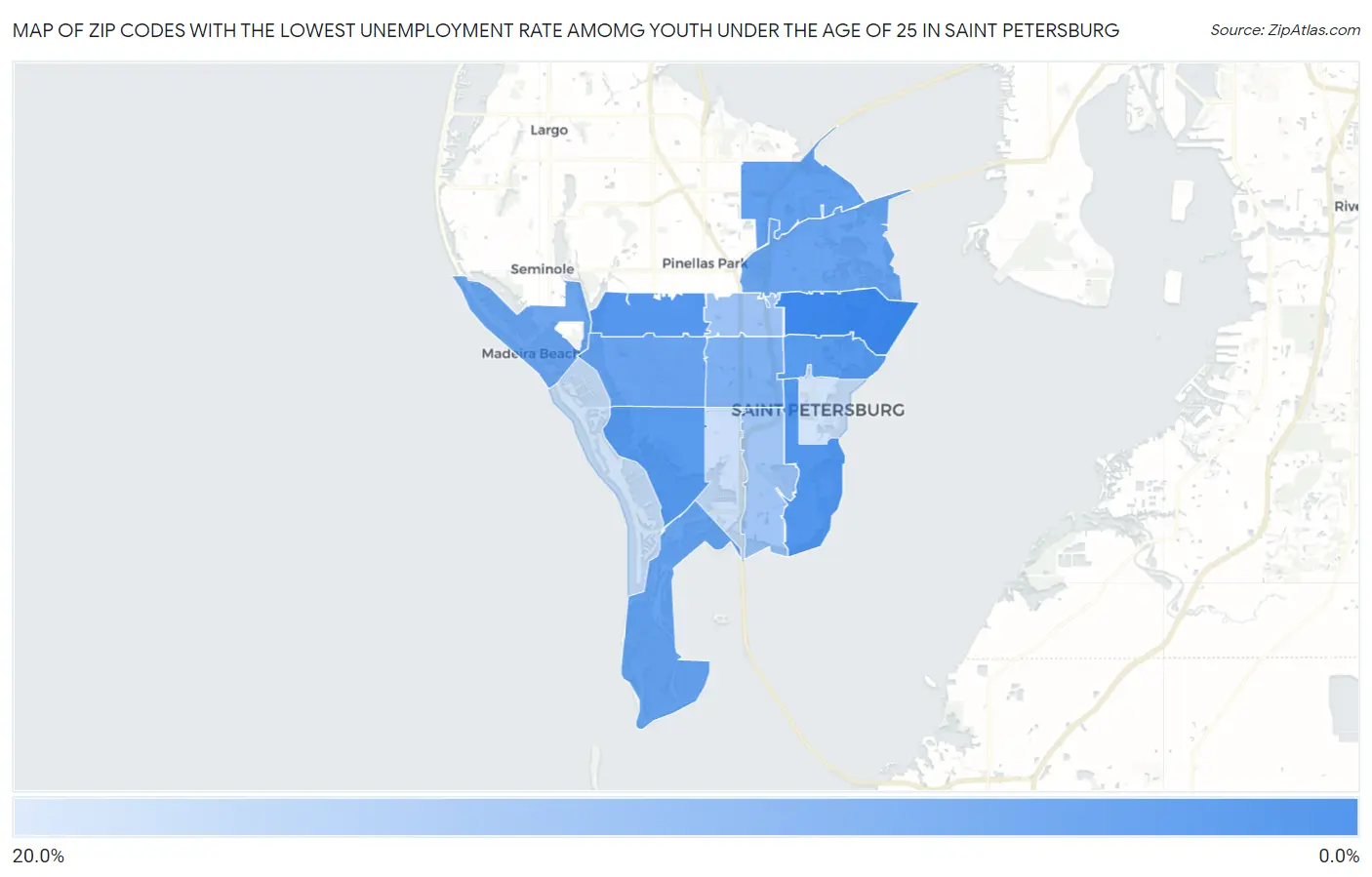 Zip Codes with the Lowest Unemployment Rate Amomg Youth Under the Age of 25 in Saint Petersburg Map